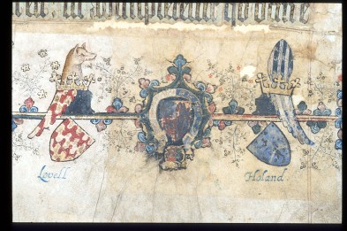 Harley 7026, fol. 10r ("Heraldry for the Lovell and Holland families" British Library Caption)